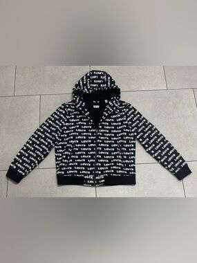 Levi's Men’s Jacket XL Logo Print Hooded Full Zip Black and White